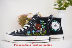 About LuckyStarEmbroidery 🌸 In the ocean of fashion, there are always some special elements that can make ordinary items shine with unique brilliance. The LuckyStarEmbroidery store is such a presence, perfectly blending classic canvas shoes with exquisite embroidery art to create a unique footwear experience for every customer. 🌸 At LuckyStarEmbroidery, we are committed to seamlessly integrating traditional embroidery art with modern footwear design, presenting you with unique footwear pieces. Embroidered Snake, Bride Sneakers, Embroidered Converse, Embroidered Patterns, Converse Custom, Custom Converse, Customized Products, Personalized Bride, Doll Shoes