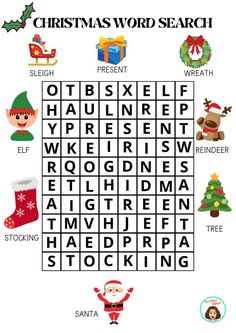 the christmas word search is shown in this image