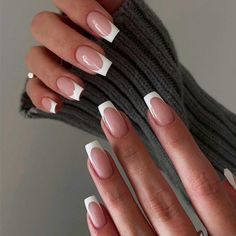 24Pcs White French Tips Press on Nails with Simple Design, Glossy Nude Medium-Short Square False Nails Gel Glue on Nails, French Manicure Art Acrylic Fake Nails Stick on Nails for Coquette Women Girls Ongles Gel French, Pink French Tip Nails, Pink French Tip, Short Coffin, Back To School Nails, White French Tip, Nagel Tips, Nail Type, Fake Nails With Glue