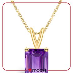 in stock Classic Yellow Gold Emerald Cut Necklaces, Macy's Classic Gemstone Necklace, Classic Yellow Gold Necklace With Baguette Cut, Classic Yellow Gold Baguette Cut Necklace, Macy's Yellow Gold Jewelry With Prong Setting, Macy's Gold Necklaces With Gemstones, Macy's Diamond Cut Necklace For Formal Occasions, Formal 14k Gold Baguette Cut Necklace, Classic 14k Gold Necklaces With Bail