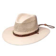 Stetson Hat Company "Airway" Vented Panama Outback Hat w/Chin Cord #AIR3830 Genuine Panama Straw Imported Brim: 3 Inch Crown: 4 1/2" Leather Chin Cord with Toggle Vented Crown Lifeguard Hat, Outback Hat, Plain Canvas, Safari Hat, Stetson Hat, Outdoor Cap, Leather Hat, Leather Hats, Grade 3