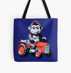 Get my art printed on awesome products. Support me at Redbubble #RBandME: https://www.redbubble.com/i/tote-bag/cute-monkey-with-a-tractor-by-SKULLARTISTRY/167895044.A9G4R?asc=u