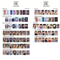 the poster for be is shown with many different people's faces and words on it