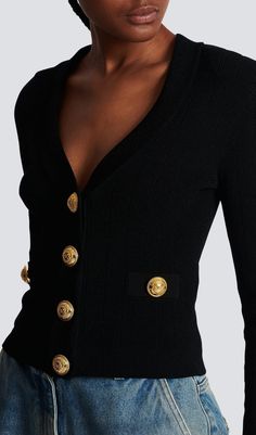 Elevate your wardrobe with this BLACK V-NECK METAL BUTTON CROPPED KNIT CARDIGAN, crafted from exquisite knit fabric for a sophisticated and stylish look. This versatile and timeless piece features a sleek V-neck, metal buttons, and a flattering cropped silhouette. A truly luxurious addition to any wardrobe. Gentle Dry Clean OnlyColour may vary due to lighting on images. The product images (without model) are closest to the true colour of the product.Item runs true to size chart and is cut to sui Elegant Fitted V-neck Cardigan, Chic V-neck Cardigan For Formal Occasions, Formal Sweater With Buttons, Formal Long Sleeve Sweater With Buttons, Elegant Long Sleeve Cardigan With Button Closure, Luxury Fitted Cardigan For Formal Occasions, Elegant Knit V-neck Outerwear, Elegant Long-sleeved Cardigan With Button Closure, Black V-neck Sweater For Formal Occasions