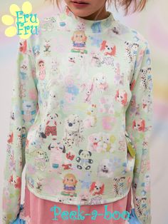 Material: 100 % Cotton
Size: sm

Model: 160cm/42kgWear size S





Length
Chest surroundings
Sleeve Length
shoulder width


S
56cm
88cm
63cm
37cm


M
58cm
92cm
65cm
38cm Long Sleeve Shirt With Cartoon Print For Spring, Cute Long Sleeve Summer Tops, Trendy Long Sleeve Cartoon Print Tops, Trendy Long Sleeve Tops With Cartoon Print, Green Long Sleeve Tops With All Over Print, Trendy Long Sleeve Top With All Over Print, Cute Fitted Long Sleeve Tops, Kawaii Long Sleeve Summer T-shirt, Kawaii Long Sleeve T-shirt For Summer