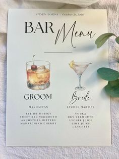 a menu for a bar with drinks on it