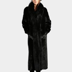 Real Genuine Mink Full Length Coat Long Sleeves With Two Side Pockets Fully Lined Luxury Black Long Fur Coat, Fitted Black Luxury Fur Coat, Luxury Black Long Sleeve Fur Coat, Elegant Black Fur Coat For Fall, Classic Black Long Sleeve Fur Coat, Full Length Coat, Mink Coat, Long Coat, Black And Brown