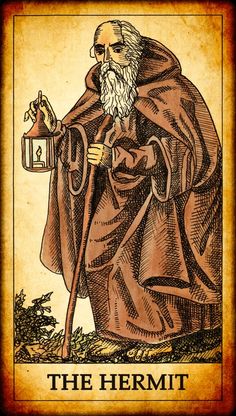 an old - fashioned tarot card with a man holding a lantern