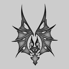 a black and white dragon tattoo design on a gray background