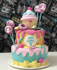 a birthday cake decorated with candy and candies