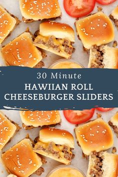 hawaiian roll cheeseburger sliders with tomatoes on the side