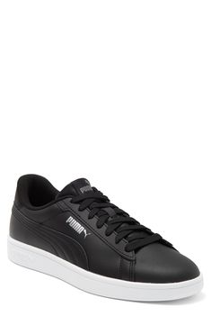 Clean-lined and crisp, this low-top sneaker boasts heritage logo details as a forever-chic style you're sure to love. Leather upper/synthetic lining/rubber sole   Imported   Puma has received the Fair Labor Association accreditation, which signifies that the company has effective systems and procedures in place to successfully uphold fair labor standards throughout its supply chains, including strategies and tools to address and improve working conditions Heritage Logo, Black Puma, Sneaker Men, Supply Chain, Mens Shoes Sneakers, Low Top, Nordstrom Rack, Top Sneakers, Labor