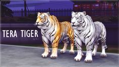 two fake tigers standing next to each other