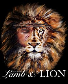 a painting of a lion with the words lamb and lion on it's face