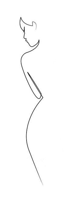 a line drawing of a woman's head and shoulders with her hair pulled back