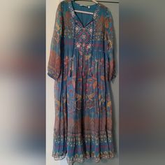 Soft Surroundings Mirapani Maxi Dress. Nwot. See Photos For Details. Length 55" & Bust 19". Sheer Sleeves With Beautiful Embroidery. Long Blue Midi Dress With Floral Print, Light Blue Bohemian Long-sleeve Midi Dress, Light Blue Bohemian Long Sleeve Midi Dress, Light Blue Long Sleeve Bohemian Midi Dress, Blue Boho Print Flowy Midi Dress, Blue Flowy Tunic Boho Dress, Blue Flowy Boho Tunic Dress, Blue Bohemian Midi Dress With Boho Print, Flowy Blue Boho Print Midi Dress