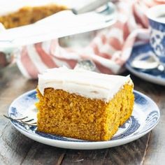 This warmly-spiced pumpkin cake with yellow cake mix is finished with cinnamon cream cheese frosting for a quick and easy fall dessert! Work Desserts, Easy Pumpkin Bars, Holiday Deserts, Pumpkin Sheet Cake, Pumpkin Recipes Easy