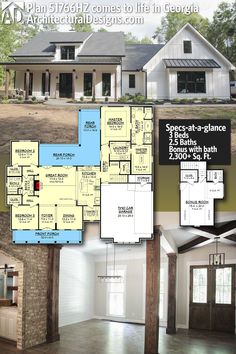 two story house plans with open floor plan and attached garage space for the living room