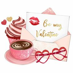 valentine's day greeting card with cupcakes and envelope