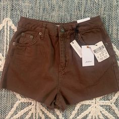 Subdued Vintage Crop Lightweight Denim Shorts With Raw Edge Hems In Brown. Size 25. Actually Waist Measurement Is Just Over 24”. Also Says Usa Size 2/4 On The Tag. Brand New With Tags. Summer Brown Denim Bottoms, Brown Denim Shorts For Spring, Brown High Waist Jean Shorts For Summer, Casual Brown High Waist Jean Shorts, Brown Jean Shorts For Spring, Trendy High Waist Brown Jean Shorts, Casual High Waist Brown Jean Shorts, Brown Denim Jean Shorts For Summer, Casual High Rise Brown Shorts