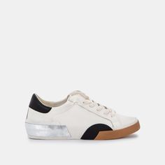 ZINA WIDE SNEAKERS WHITE BLACK LEATHER Dolce Vita Sneakers, Wide Sneakers, Black Leather Sneakers, Denim Accessories, Black Sneakers, On Repeat, Athletic Wear, Sneakers White, Leather Sneakers