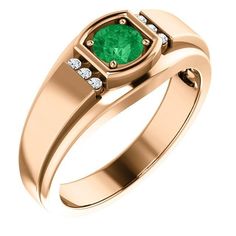 14KT Gold Prong-Set .42 CT Round Emerald and Channel-Set .09 CTW Round Brilliant Diamond Accent Ring. Formal Emerald Ring With Tension Setting, Rose Gold Emerald Ring With Brilliant Cut, Formal Rose Gold Emerald Ring With Accent Stones, Formal May Birthstone Diamond Ring With Round Band, Formal Round Diamond Ring For May Birthstone, Formal Emerald Rings With Tension Setting, Formal Rose Gold Solitaire Emerald Ring, Formal Rose Gold Diamond Emerald Ring, Formal Rose Gold Ring For May Birthstone