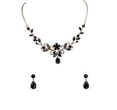 PRICES MAY VARY. Materials: Cubic Zirconia CZ crystals Color: Black Type: Necklace Earrings Set/Jewelry Set Copper: Rose gold plated Size: Necklace: Center part 4.5" x 1.25" wide. Chain is 19"--21" in length. Earrings: pierced style(posts are made with sterling silver, safe for Sensitive Ears. If the posts bent Please adjust it straight back and that will be fine.) 0.5" long and 0.25" wide. Up for sale is this gorgeous floral necklace and earrings set with sparkling teardrop and marquise CZ crys Black Wedding Jewelry, Copper Rose Gold, Black Bridal, Copper Rose, Set Jewelry, Necklace And Earring Set, Floral Necklace, Sensitive Ears, Necklace Earring Set