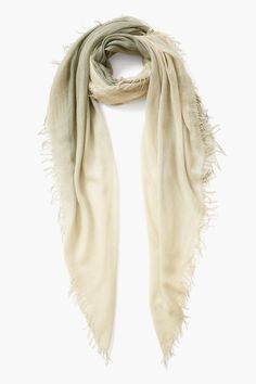 Our signature cashmere and silk blend scarf in a subtle sage ombré hue. Super soft and lightweight with a fringed trim. This scarf is perfect for year-round wear. 70% Cashmere, 30% Silk 68" x 52" Woven in Inner Mongolia. Off White Tees, Inner Mongolia, Chan Luu, Dip Dye, Fringe Trim, Mongolia, Vintage Fabrics, Silk Scarf, Dip