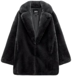 Zara Gray Winter Outerwear, Zara Gray Fall Outerwear, Zara Faux Fur Coat, Skirt Co Ord, Shirt Blouses Tops, Collared Coat, Zara Jackets, Faux Fur Coat, Zara Black