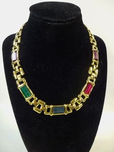 Beautiful necklace by Napier Vintage item Signed with patent number on clasp Goldtone  Swarovski crystals in red, blue, green, purple 17" long   . We ship by USPS within 48 hours on Monday – Friday. We ship to the United States only.  We will combine postage if you make a request prior to paying. We are happy to answer questions about our listings and strive for 5-star service for our customers.   Have a great day!  Got Ya Covered Returns not accepted.  Please read descriptions and look at pictu Formal Multicolor Jeweled Necklaces, Formal Multicolor Jeweled Necklace, Napier Jewelry, Red Blue Green, Beautiful Necklace, Fashion Jewelry Necklaces, Monday Friday, Have A Great Day, Vintage Necklace