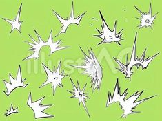 a collection of cartoon comic style stars on a green background stock illustration, clip art