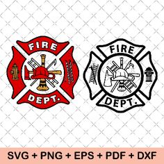 two fire department logos, one with a cross and the other with a heart