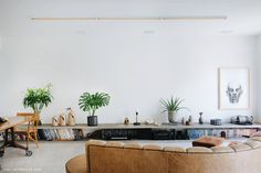 a living room filled with furniture and plants