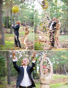 two people are throwing confetti in the air