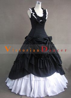 Black And White Renaissance Gothic Victorian Ball Gown   Condition: Brand New  Color: amp;nbsp; As Picture  Material: Cotton  Silhouette: Ball Gown  Sleeve Length: Sleeveless  Dresses Length:Floor-Length  Neckline: Square Collar  Decoration: Lace  Style: Vintage  Includes: Dress And Petticoat    amp;nbsp; Historical Dresses Victorian, Gothic Victorian Dresses, Opera Dress, Victorian Ball, Victorian Dresses, Red Gothic, Gothic Victorian, Sleeveless Dresses, Gowns With Sleeves