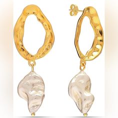 Pearl Drop Stud Sterling Silver Earring With Gold Hoop. Never Worn. Approx. 4 Cm Long Luxury Elegant Hoop Earrings With Pearl Drop, Elegant Luxury Chandbalis With Pearl Drop, Silver Dangle Earrings, Sterling Silver Dangle Earrings, Silver Earring, Earrings Color, Gold Hoop, Pearl Drop, Baroque Pearls