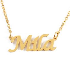 MILA - Personalized Name Necklace - 18k Rose Gold/Gold plated/Silver tone - Free Gift Box & Bag - Ch Office Necklace, Personalised Necklace, Customized Jewelry, Custom Name Necklace, Velvet Pouch, Box Bag, Christmas Gifts For Her, Gold Plated Chains, Personalized Necklace