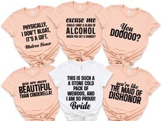 six t - shirts with different sayings on them