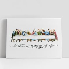 a card with the last supper of jesus painted in watercolors on white paper