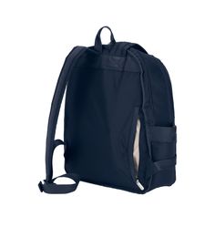 Features two zip closure compartments with dual zipper pulls, 1in/2.5cm top loop handle (Drop: 2.2in/5.5cm), Adjustable padded shoulder straps (Min Length: 18.5in/47cm, Max Length: 36.5/92.7cm), Exterior front zip closure pocket, Exterior back panel features a zip closure cell phone pocket on the side, Two exterior side open top pockets, Interior of front compartment features two open pockets on the interior back wall, Interior of back compartment features a laptop pocket with Velcro tab closure Blue Backpack With Zipper For Commuting, Blue Backpack With Zipper Closure For Commuting, Navy Backpack With Zipper Closure, Navy Backpack With Zipper For Everyday Use, Navy Backpack With Zipper Closure For Everyday Use, Blue Backpack With Adjustable Strap For Commuting, Wall Interior, Blue Solid, Sea Blue