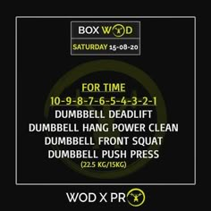 a poster with the words box wod for time on it