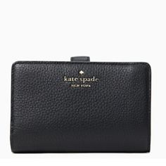 Kate Spade Leila Medium Compact Bifold Wallet Black Color: Black 4.5”H X 5.5”W X 1”D Pebbled Leather Ksny Metal Pinmount Logo Two Way Spade Jacquard Lining Interior: 8 Credit Card Slots, Id Window, 4 Slip Pockets, 2 Bill Folds Exterior: L-Zip Coin Compartment Zip & Snap Closure Dust Bag Not Included Imported Style # Wlr00394 Elegant Black Trifold Wallet With Interior Card Slots, Compact Kate Spade Wallet For Formal Occasions, Kate Spade Compact Wallet For Formal Occasions, Compact Formal Wallet By Kate Spade, Elegant Compact Trifold Wallet, Classic Compact Kate Spade Wallet, Kate Spade Classic Compact Wallet, Elegant Black Trifold Wallet, Elegant Black Trifold Wallet For Travel