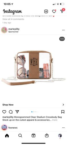 the instagram page shows an image of a woman's purse with her name on it