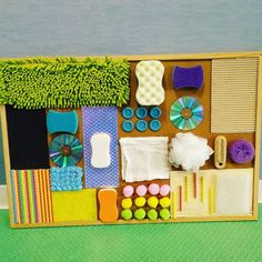 a wooden box filled with lots of different items