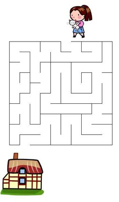 a maze with a girl and a house