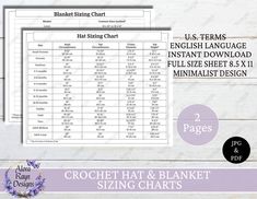 the crochet hat and blanket sizing chart