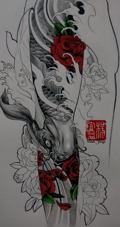 Tatto Print, Stammestattoo Designs, Wave Tattoos, Karp Koi, Photos Tattoo, Koi Tattoo Sleeve, Koi Fish Art, Koi Tattoo Design, Kunst Tattoos