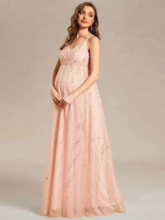 Spaghetti Strap Scattered Sequins V-neck Floor Length Maternity Dress Summer Party Maternity Dress With V-neck, Summer V-neck Maternity Dress For Party, Pink V-neck Maternity Dress, Pleated Long Skirt, Bridesmaid Dresses Prom, Dress Spaghetti, Wholesale Dress, Wedding Bridesmaid Dresses, Maternity Dress