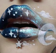 Star Makeup Stamp, Kill Makeup, Moon Cosmetics, Moon Makeup, Black Moon Cosmetics, Piercing Lip, Fantasy Make-up, Fake Lip Ring, Make Up Designs