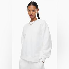 Brand New Never Worn New Without Tags. Pristine Condition. Suit Hat, White Crewneck Sweatshirt, Aritzia Tna, Denim Short Dresses, White Crewneck, Sweatshirt White, Poplin Dress, Fleece Sweatshirt, Crew Sweatshirts